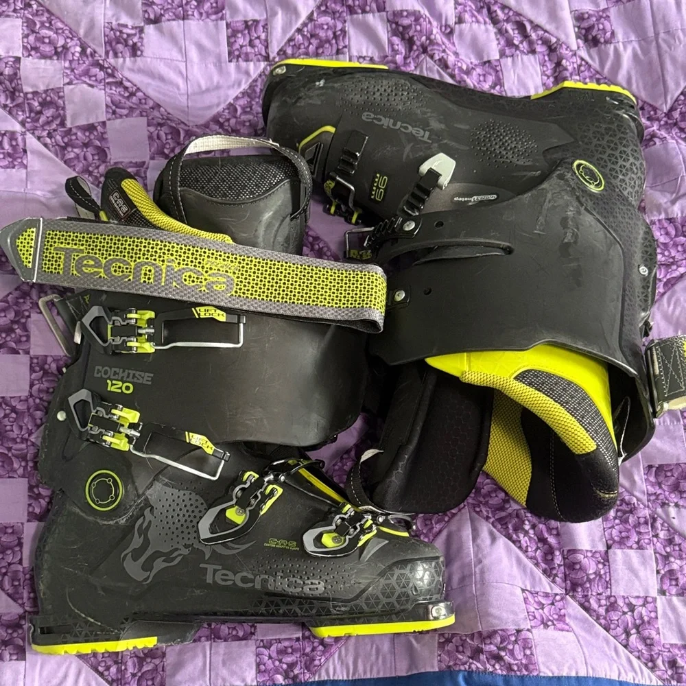 Tecnica Black and Neon Yellow Ski Boots - Picture 1 of 3